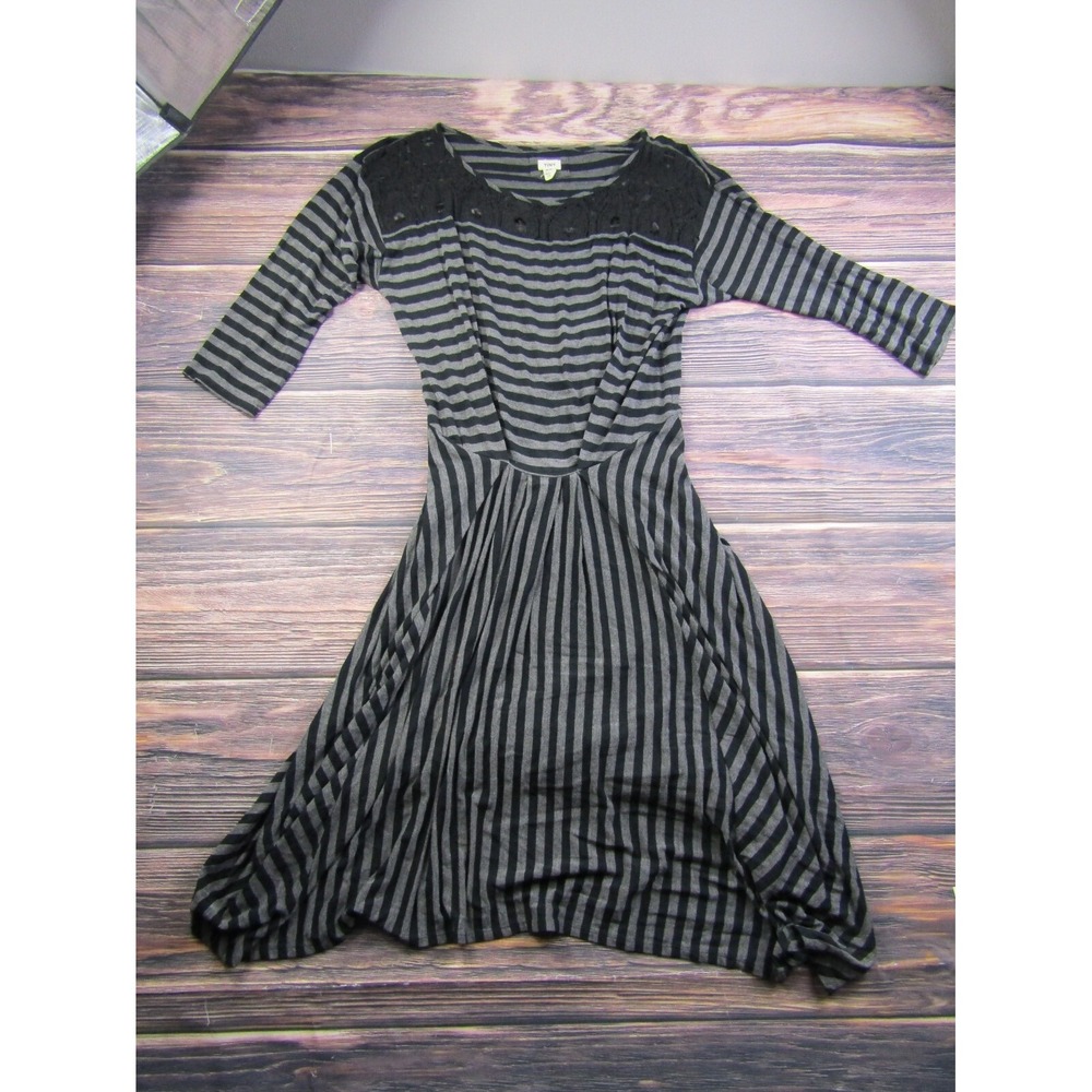 TINY‎ Anthropologie Womens Size XS Black Gray Striped 3/4 Sleeve A Line Preowned